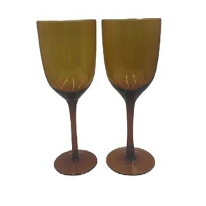 Set of 2 Amber Glass Wine Glasses With Stem Stemware Barware Drinkware